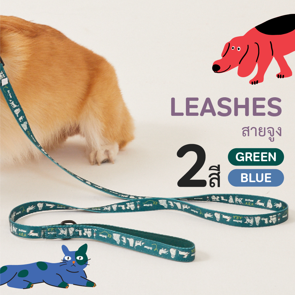 DR.PAW DOG & CAT LEASH BLUE & GREEN สายจูงสุนัขและแมวลายลิขสิทธิ์ของแท้ สีฟ้าและสีเขียว ราคา 235 บาท*ส่งฟรี
