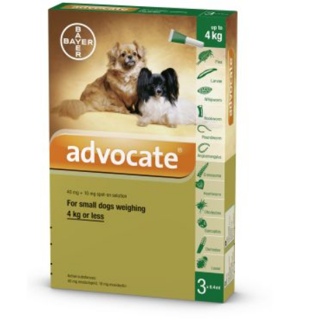 Advocate Dog 0-4 kg (1กล่อง 3หลอด)  สุนัข 0-4 kg เขียว