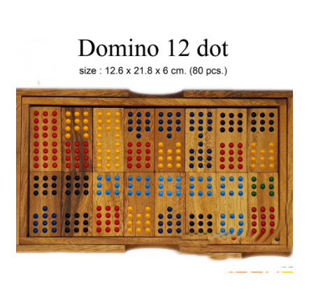 โดมิโน 12 จุด Dominoเกมโดมิโนไม้ 80 ไม้  เป็นเกมที่ดีในการพัฒนาสมอง เริ่มต้นด้วยเกมง่ายๆและเป็นที่นิยมการจะออกกำลังกายสมอง มือ ประสาทตา