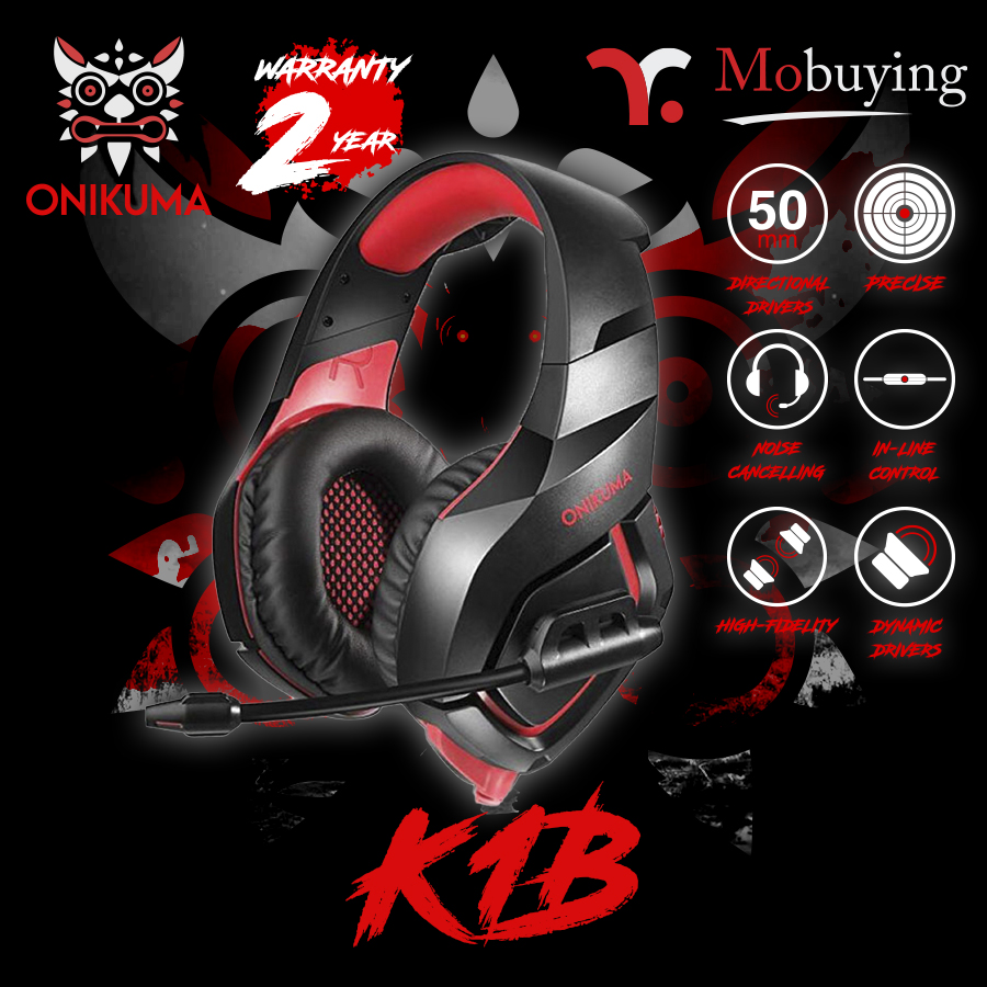 หูฟังเกมมิ่ง ONIKUMA K1B Gaming Headset หูฟัง ขนาดลำโพง 50mm หูฟังเกมมิ่ง ไมโครโฟนตัดเสียงรบกวน พร้อมแสงไฟ LED รองรับการใช้ทุก Platform PC/Mobile/Console หูฟังเกมมิ่ง หูฟังสำหรับเล่นเกม Gaming Headset Stereo Sound