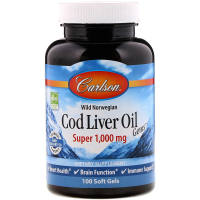 [ น้ำมันตับปลา ]  Carlson Labs Wild Norwegian Cod Liver Oil Gems (1000 mg ) x 100 ซอฟเจล (Soft Gels)