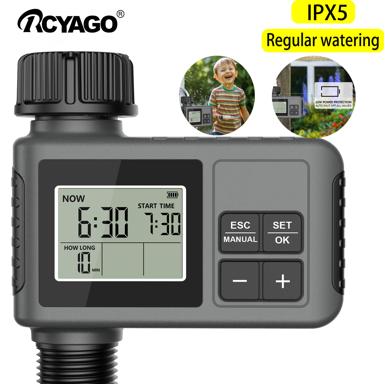 RCYAGO SGW01 เครื่องตั้งเวลารดน้ำอัตโนมัติ ระบบรดน้ำแบบช่องเดียวสำหรับสวน สนามหญ้า และต้นไม้กลางแจ้ง – ตัวควบคุมสปริงเกอร์แบบตั้งโปรแกรมได้เพื่อการรดน้ำที่มีประสิทธิภาพ ราคา 583 บาท*ส่งฟรี