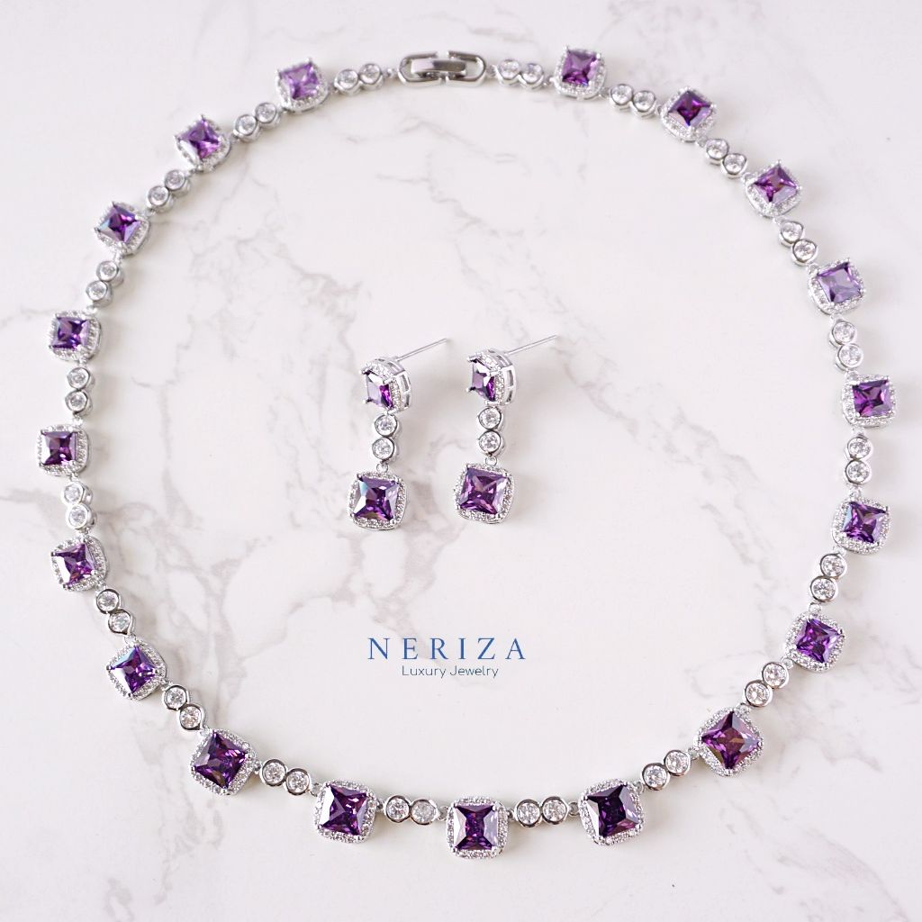 Neriza Jewelry/Premium Synthetic Diamond Jewelry Set, Sparkling Like Real Diamonds. Bridal Jewelry, Diamond Necklace Nzc026 ราคา 3,300 บาท*ส่งฟรี