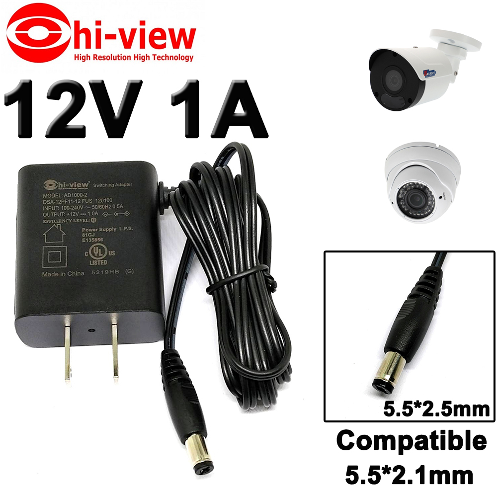 อะแดปเตอร์ 12V 1A 1000mA US Plug 5.5x2.5mm(compatible 5.5x2.1mm) AC to DC Power Adapter for CCTV , LED Strip ,Audio/Video Power Supply