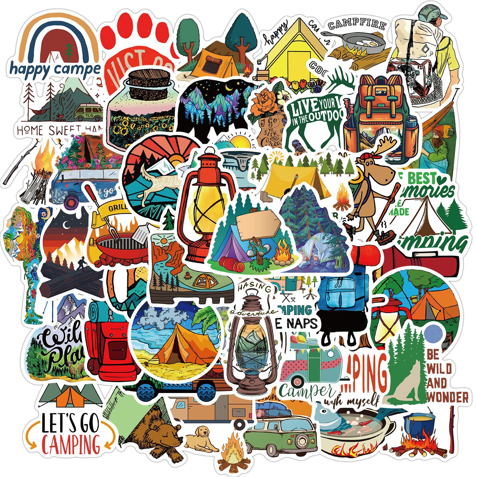 พร้อมส่ง!Camping outdoor travel การตั้งแคมป์ adventure สติกเกอร์ ตกปลา Fishing สเก็ตบอร์ด 50 ชิ้น sticker