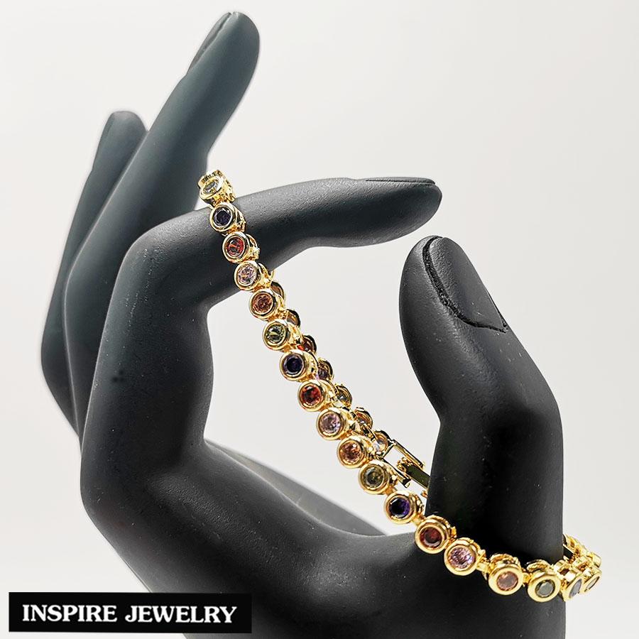 Inspire Jewelry ,สร้อยข้อมือนพเก้า งานจิวเวลลี่ หุ้มทองแท้ 100$K สวยหรู  พร้อมกล่องกำไลหรู