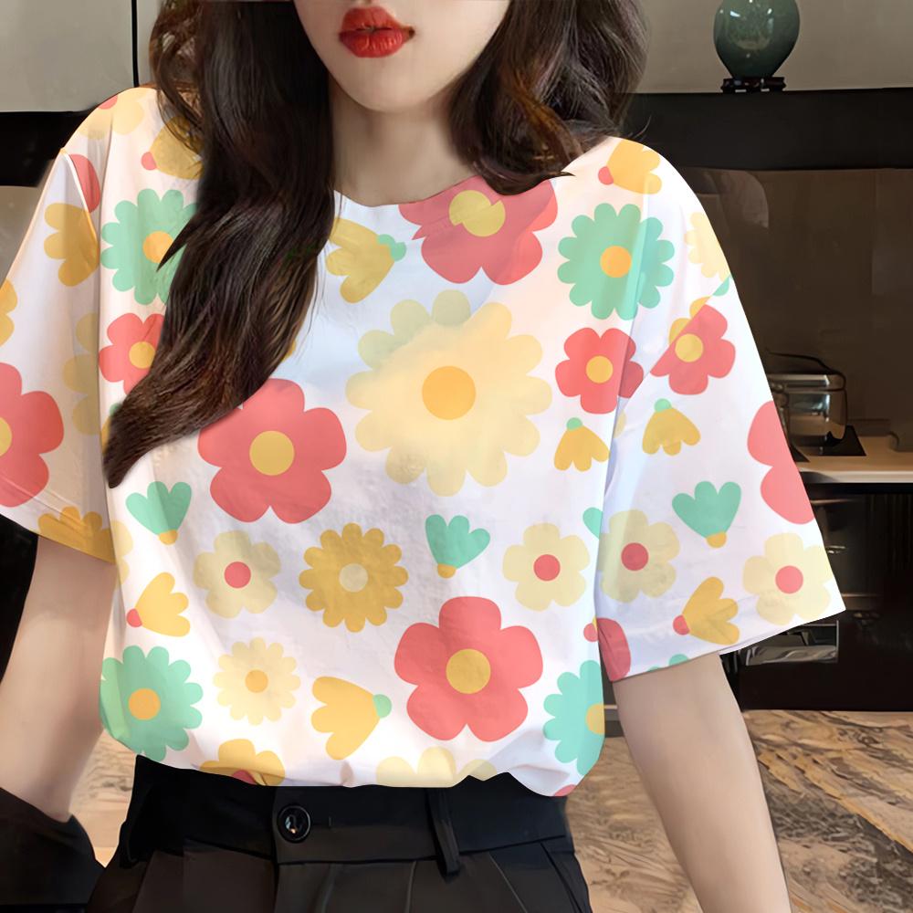 2025 women's floral T-shirt 2568 Songkran shirt short sleeve o neck Hawaii casual Thai shirt Songkran shirt ราคา 109 บาท*ส่งฟรี