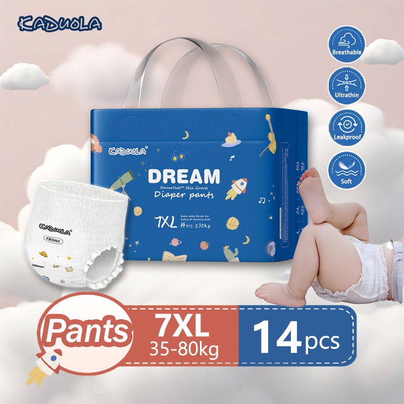 Kaduola Mega Size Baby Diapers 7XL กางเกงผ้าอ้อมเด็กนุ่มพิเศษ XXXXXXXL ผ้าอ้อมสวมใส่ง่ายบางเฉียบและระบายอากาศได้ดี สำหรับทารกและเด็กเล็กตัวโต【35-80Kg】
