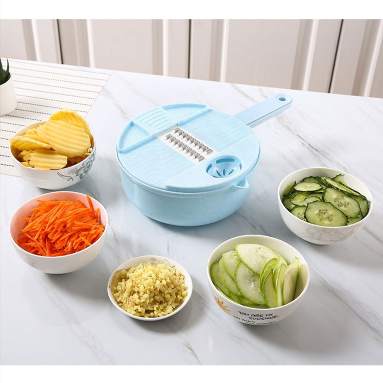 ตะกร้าหั่นผัก 9 in 1 มีดหั่นผัก ตะกร้าล้างผักอเนกประสงค์ ของใช้ เครื่องครัว ชุดสไลด์ผัก Vegetable Slicer