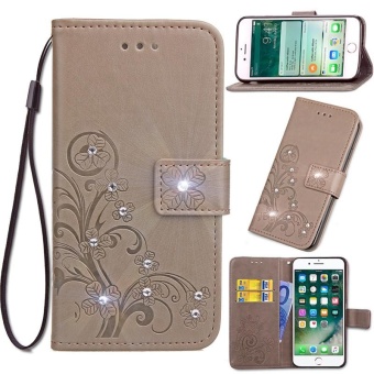 Diamante Flower Debossed Leather Flip Cover Case for Xiaomi Mi Max2 - intl