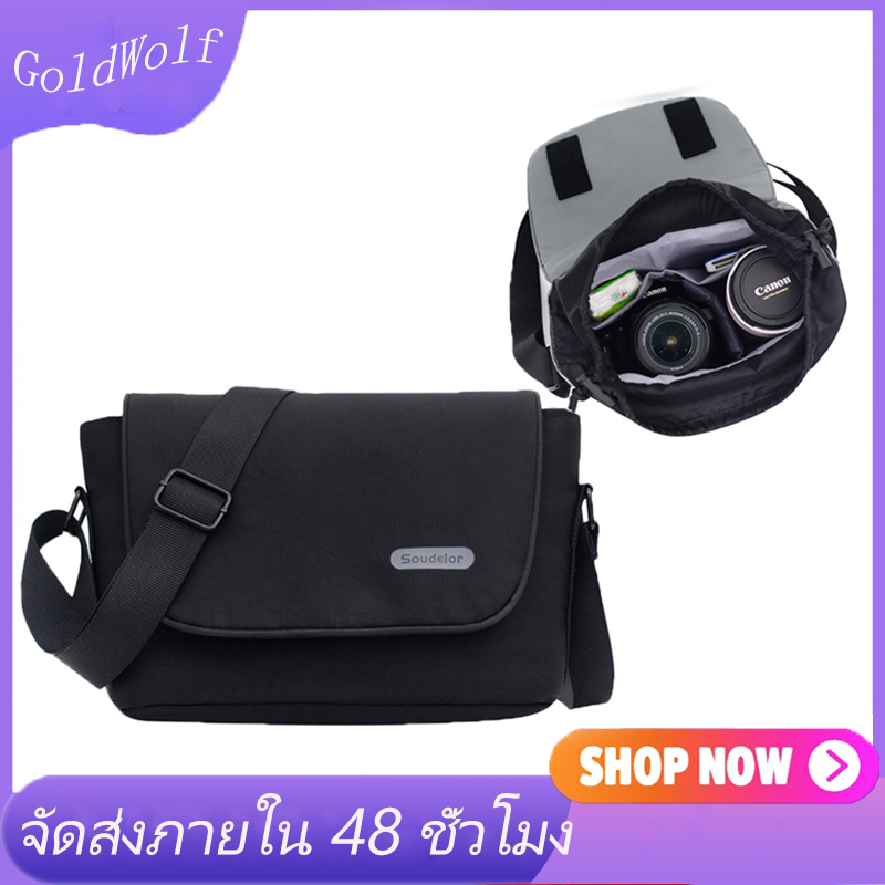 Gold Wolf ไนล่อนกันน้ำกล้อง DSLR กระเป๋าสะพายแฟชั่นการถ่ายภาพถุง drawstring สำหรับ Camera accessories Canon Nikon Multi-function Camera Shoulder Bag Drew-string Bag ความจุสูง Black