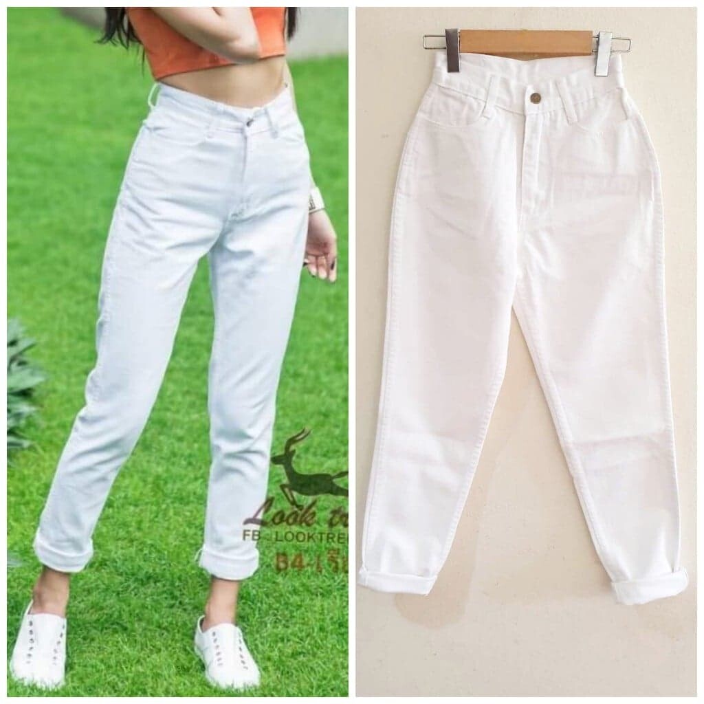 [ส่งฟรี] Fineday Jeans [2แบบ ไซส์ S-XL] กางเกงยีนส์ ผญ ทรง Mom บอยหลวม วินเทจ ผ้ายีนส์นิ่ม ไม่ยืด สีขาว สะอาด ใส่กับอะไรก็สวย กางเกงผู้หญิง