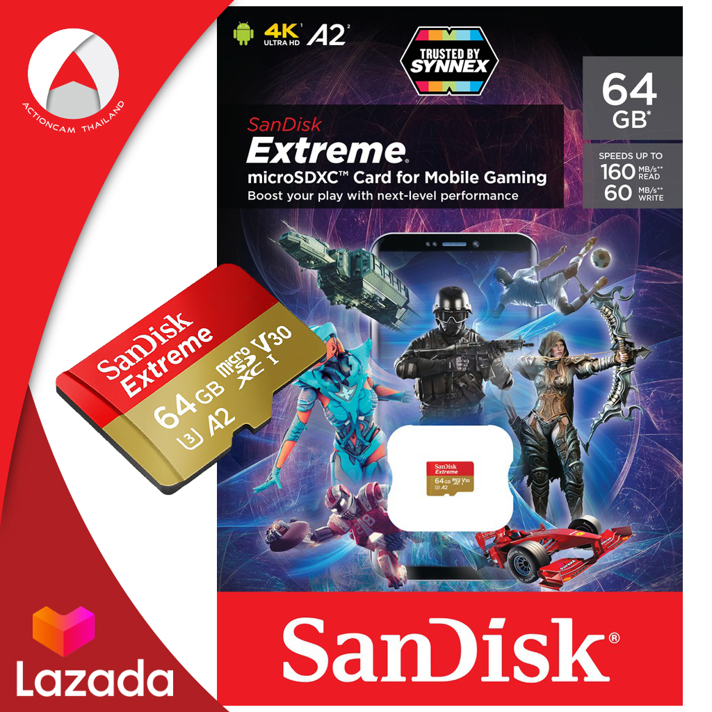 SanDisk Extreme microSD Card 64GB ความเร็วอ่าน 160MB/s เขียน 60MB/s (SDSQXA2-064G-GN6GN) เมมโมรี่ การ์ด แซนดิส สำหรับ แท็บเล็ต โทรศัพท์ มือถือ สมาร์ทโฟน Andriod Action Camera Gopro 4