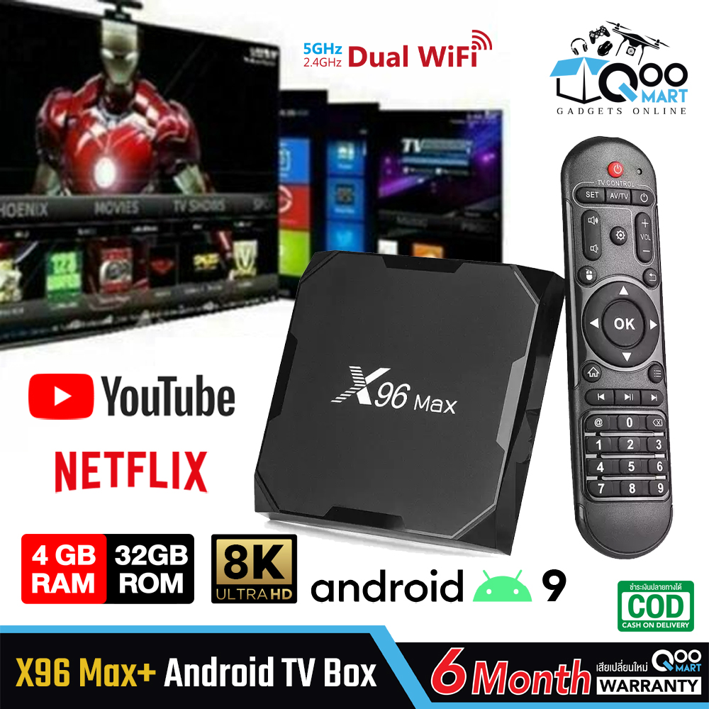 ส่งฟรี X96 Max Plus Android TV Box RAM 4GB/ROM 32GB 2.4GHz WiFi รองรับ 8K ดูหนังออนไลน์ Netflix / Youtube / Google แถมสาย HDMI