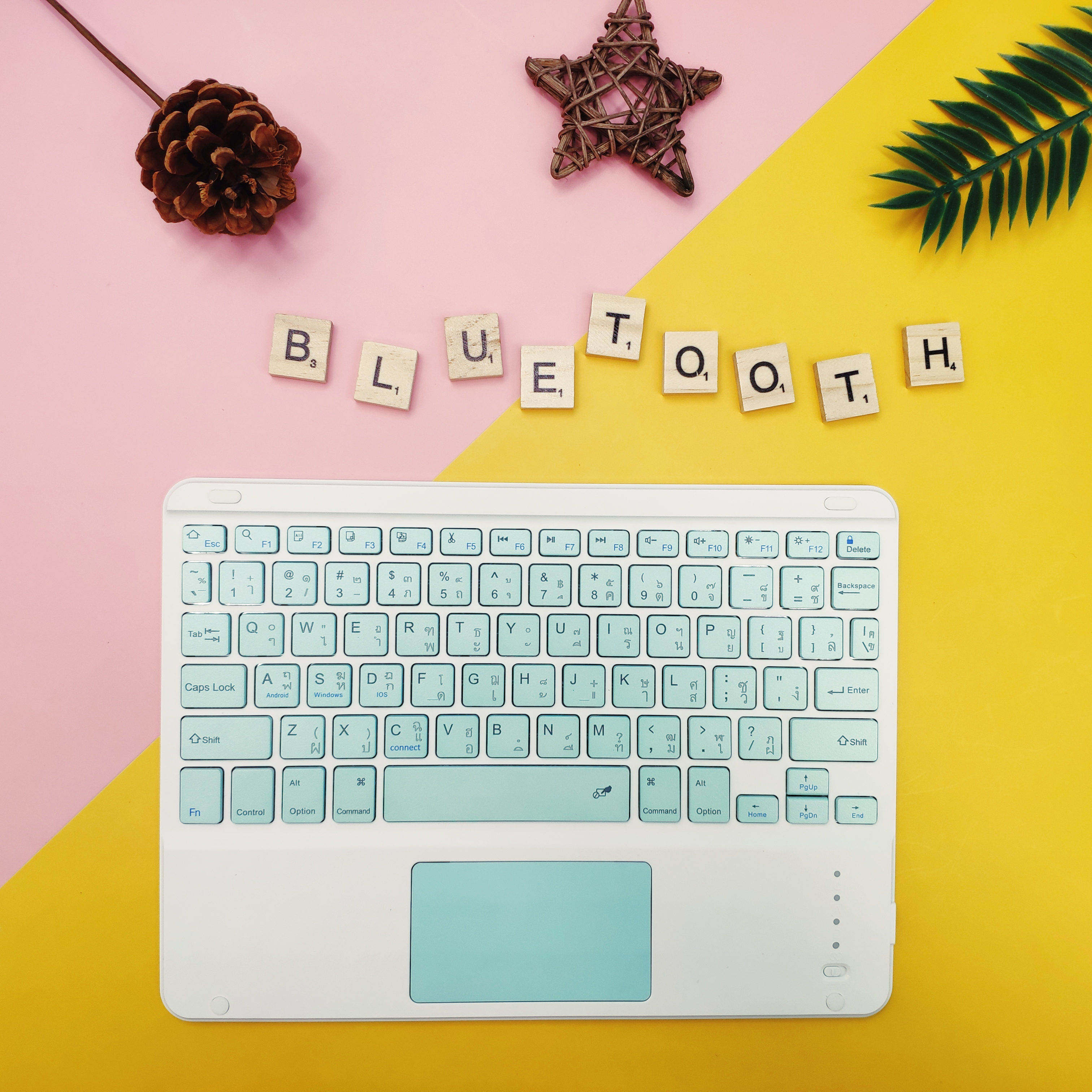 [Bluetooth Office Keyboard] คีย์บอร์ดไร้สายบลูทูธ แป้นพิมพ์บลูทู ธแป้นพิมพ์สำนักงาน KEYBOARD Wireless 3.0 Bluetooth Fast Connection EN/TH English and Thai Layout iOS Android PC Mobile Phone Tablet Smart TV