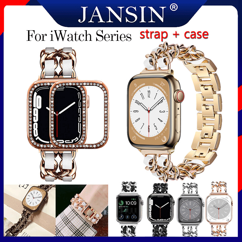 สายนาฬิกาสำรอง For Apple Watch 8 7 สายนาฬิกา 41mm 45mm Watch Series 8 7 6 5 4 3 2 1 สายรัดสแตนเลสของ พร้อมเคส สำหรับ สาย - ยี่ห้อ jansin ราคา 158 บาท*ส่งฟรี