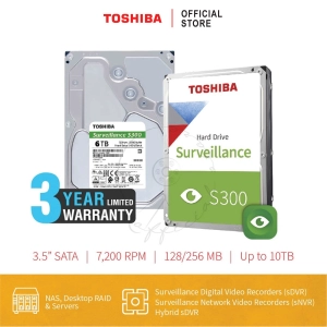 สินค้า Toshiba HDD CCTV/Sllance (6TB) 3.5\" SATA 3.5 รุ่น (S300) HDWT860 :5400RPM C/B 128MB บันทึกวีดีโอ/กล่องวงจรปิด Internal Harddisk