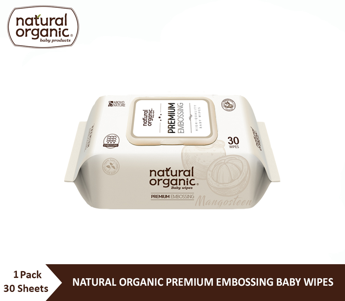 Natural Organic Premium Embossing Baby Wipes (Portable Cap Type, 30Sheets) ทิชชูเปียกเนเชอรัลออแกนิคพรีเมียมเบบี้ไวพ์ส แผ่นพิมพ์นูน ขนาดพกพา มีฝา บรรจุ 30 แผ่น ราคา 69 บาท*ส่งฟรี