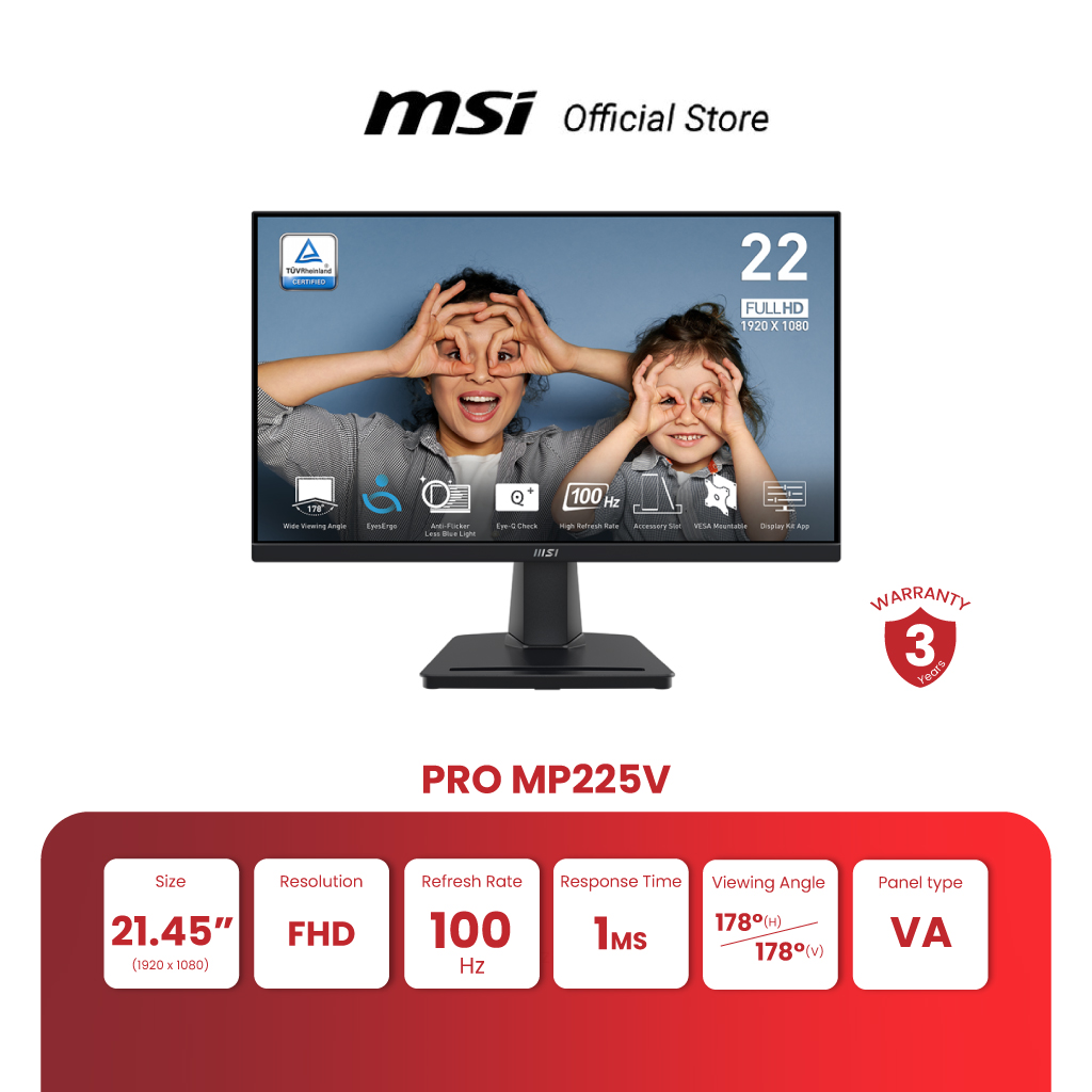 Msi Monitor Pro Mp225V | 21.45" | Full Hd | Va | 100Hz (Computer Monitor) ราคา 2,230 บาท*ส่งฟรี