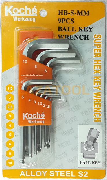 KOCHE ชุด กุญแจ 6 เหลี่ยม หัวบอล ขนาดสั้น 9 ตัวชุด ชุดมิล (1.5 มิล – 10 มิล) ชุดประแจ ประแจ โคเช่ ของแท้ 100% จากเยอรมัน กุญแจหกเหลี่ยม โคเช่