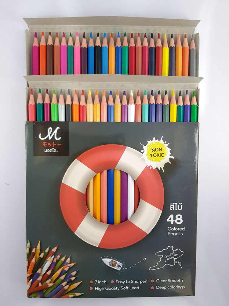 MOTTO ดินสอสี สีไม้ 48 สี 48 แท่ง หัวเดียว ยาว 7 นิ้ว ปลอดสารพิษ ปลอดภัยสำหรับเด็ก