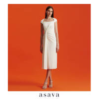 [asava aw24] Noreen Draped Dress เดรสผู้หญิง คอสี่เหลี่ยมคางหมู แขนสั้น จับเดรปด้านหน้า ซิปหลัง
