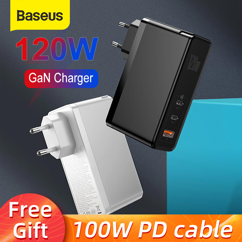 【100W PD Cable】Baseus 120W GaN Charger USB C PD ที่ชาร์จความเร็วสูง QC4.0 QC3.0ที่ชาร์จเร็วแบบพกพาที่ชาร์จแบตเตอรี่โทรศัพท์สำหรับแล็ปท็อปแมคบุ๊คสำหรับ iPhone 12 12 Pro Max VIVO Y11 Oppo A31