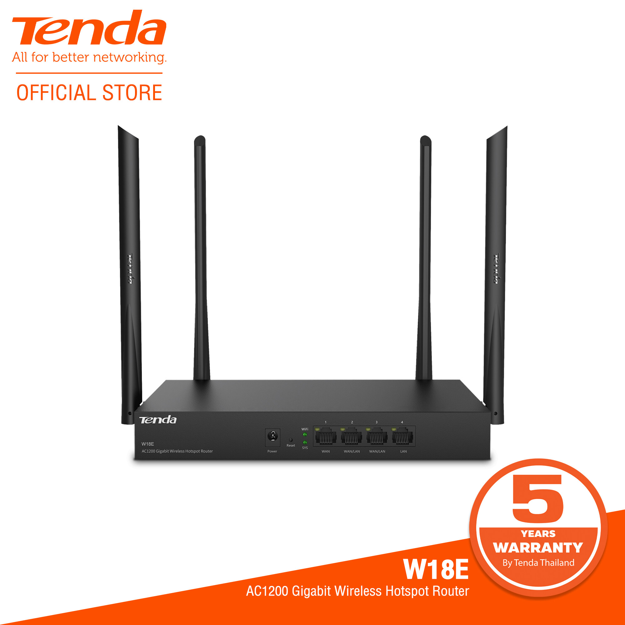 Tenda W18E AC1200 Gigaport Wireless Hotspot Router เราเตอร์ / Wireless / QoS VPN Router / Gateway(ประกันศูนย์ไทย 5 ปี)