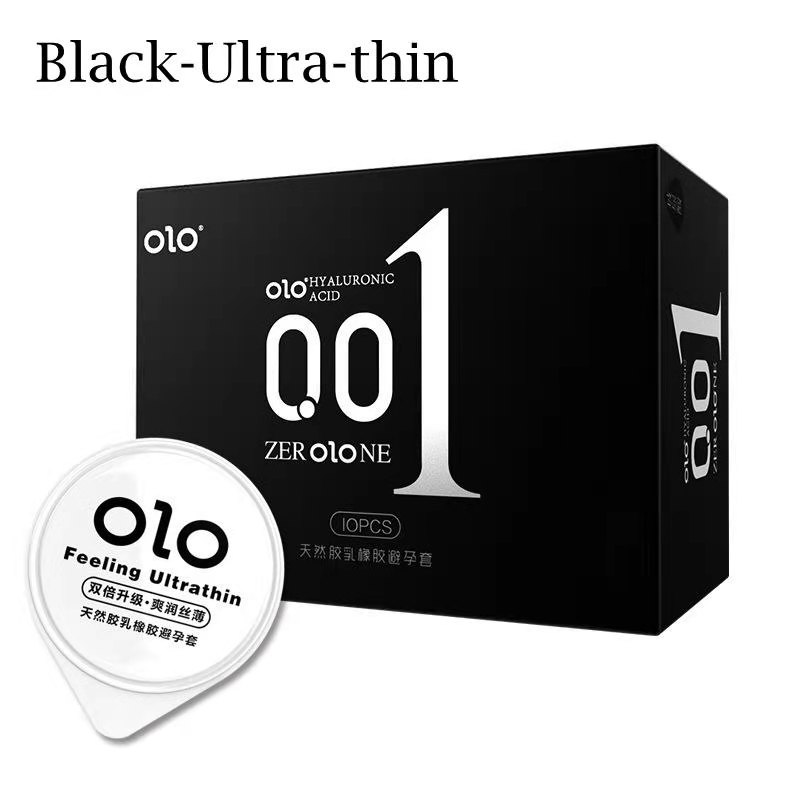 Olo ถุงยางอนามัยแบบบาง 0.01 มม. (1กล่องสีดำ 10ชิ้น) 0.01 มม. 001 ถุงยางบาง ถุงยางผิวเรียบ บางเหมือนไม่ได้ใส่