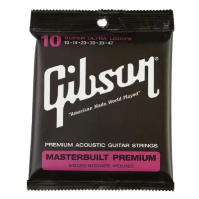 สายกีต้าร์โปร่ง Gibson ระดับพรีเมี่ยม Super Ultra Lights - .010 - .047 MASTERBUILT PREMIUM ACOUSTIC STRINGS (รุ่นพรีเมี่ยมสินค้าหายากจำนวนจำกัด)