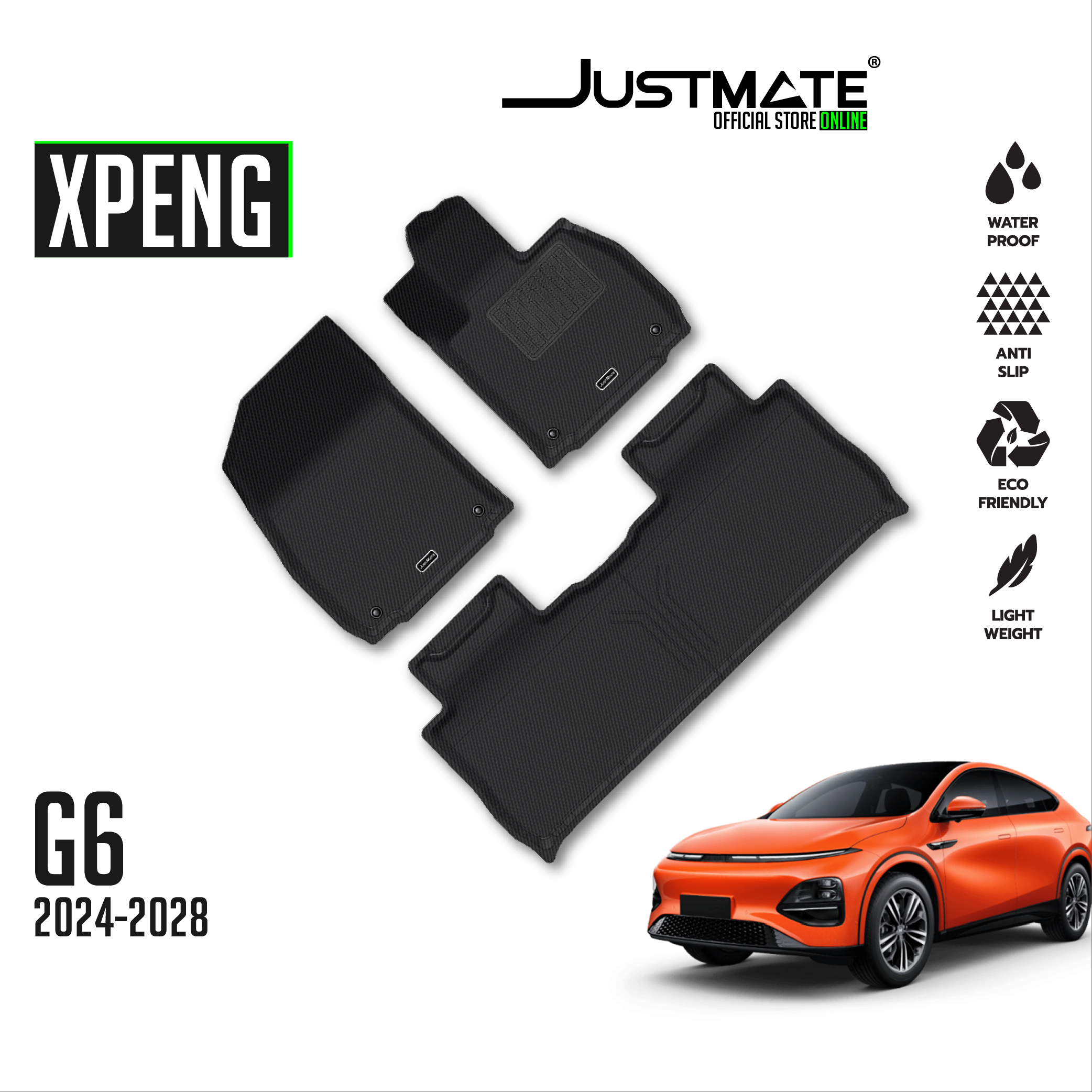 Justmate Xpeng Car Floor Mats Xpeng G6 2024 - 2028 ราคา 2,480 บาท*ส่งฟรี