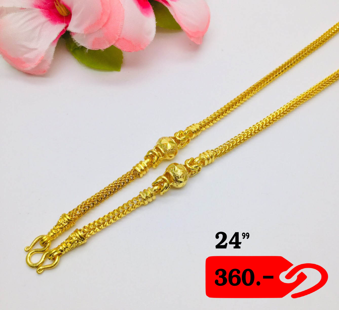 JP10-2024290 สร้อยคอทองปลอม 2 บาท 24 นิ้ว ใส่อาบน้ำได้ โดนน้ำทะเลได้ ชุบทอง 24K สร้อยทองชุบ เศษทอง ทองหุ้ม งานไมครอนหนาพิเศษ เคลือบกันหมอง