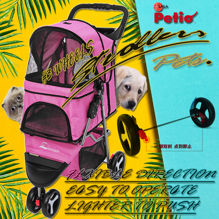 Doogo Pet Strollers รถเข็นสัตว์เลี้ยงรับน้ำหนักได้15กิโลสามารถพับเก็บได้คะ EVA Oxford #3 Wheels (Pink)
