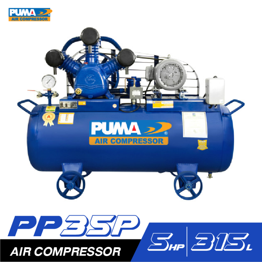 Puma Air Pump Puma 315 Liters (Belt Type) # 5 Horsepower Motor # Electricity 380 V # Air Volume 890 Liters/Minute (1 Year Warranty) ราคา 61,900 บาท*ส่งฟรี