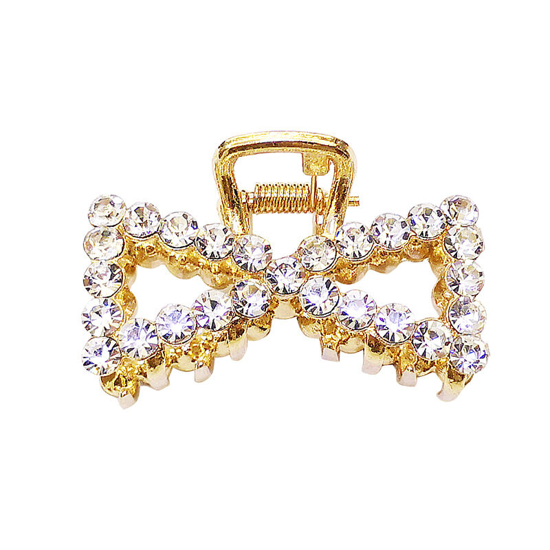 กิ๊บติดผมมุกประดับเพชรสีทองเมทัลลิกHair accessories metallic gold diamond pearl hair grab clip