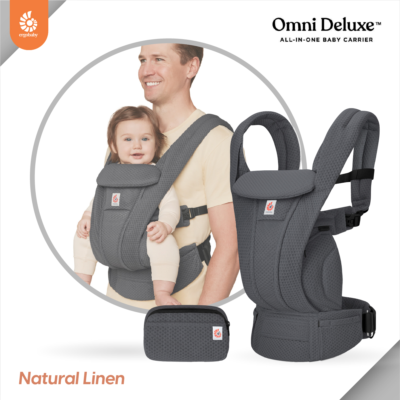 Ergobaby เป้อุ้มเด็ก รุ่น Omni Deluxe Mesh - Graphite Grey สำหรับ 0-48 เดือน รุ่นใหม่ล่าสุด รองรับแรกเกิดโดยไม่ต้องเสริมเบาะ ปรับได้ 4 ท่า ระบายอากาศดี ซัพพอร์ตหลังและสะโพก ใส่สบายทั้งวัน