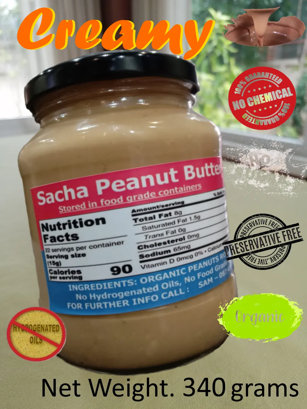 Sacha Peanut Butter (Creamy) All Natural Organic (340 grams) - Free Delivery, ซาช่า-เนยถั่ว (ส่งฟรี)