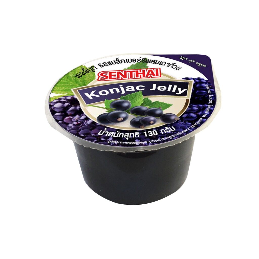 SENTHAI  เยลลี่บุก รสแบล็คเบอร์รี่ผสมเฉาก๊วย 130g x 6 Konjac jelly black berry with Grass jelly flavor ดีต่อสุขภาพ