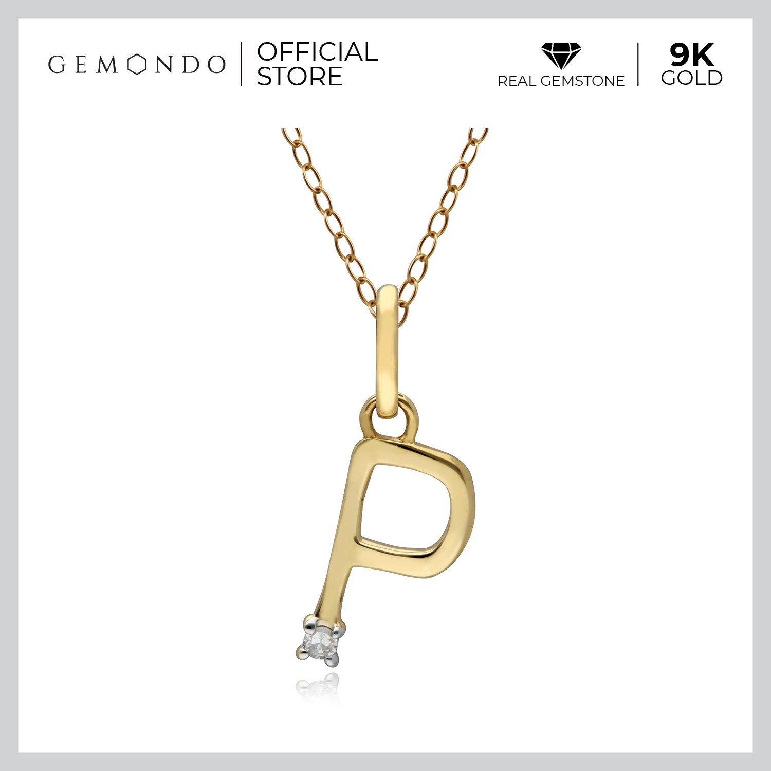 Gemondo จี้ทองคำแท้ 9 กะรัต (9K) ตัวอักษร P ประดับเพชรแท้ : จี้ตัวอักษร จี้ทองแท้ จี้ทอง