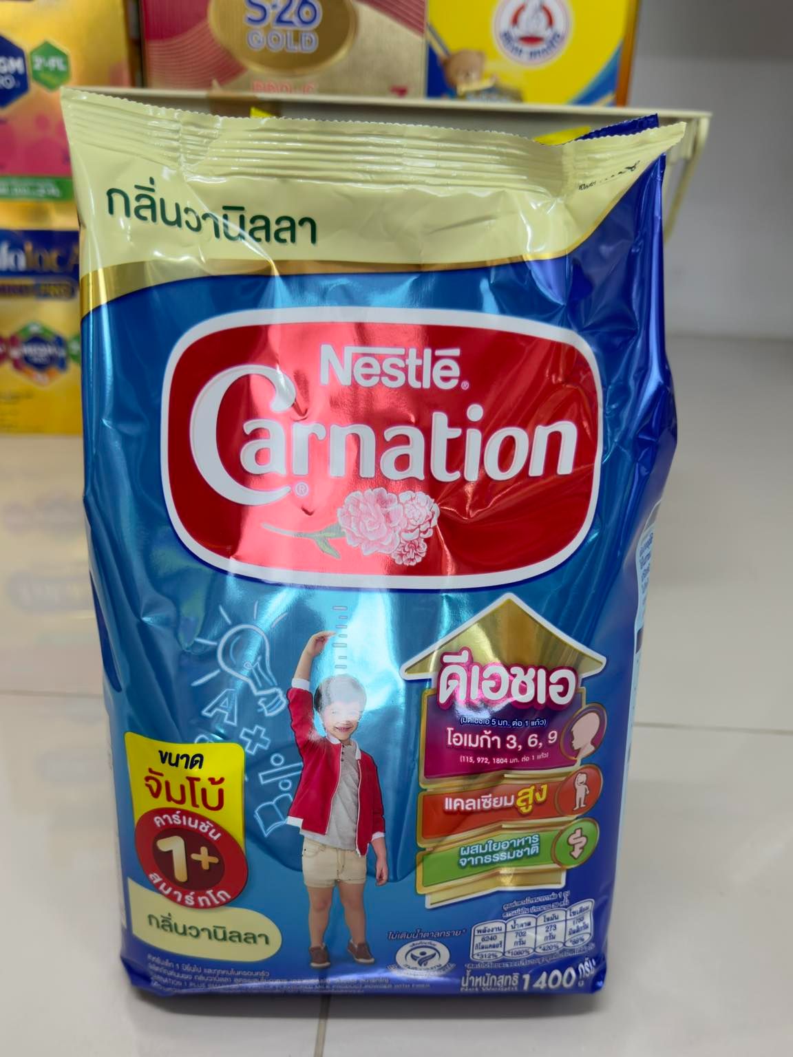 คาร์เนชั่นสูตร1+ ขนาด1400 กรัม_รสจืด วานิลา น้ำผึ้ง และ คาร์เนชั่นสูตร3+ รสวานิลลา ขนาด1400 กรัมนมผงเด็กอายุ1ปี-3ปี