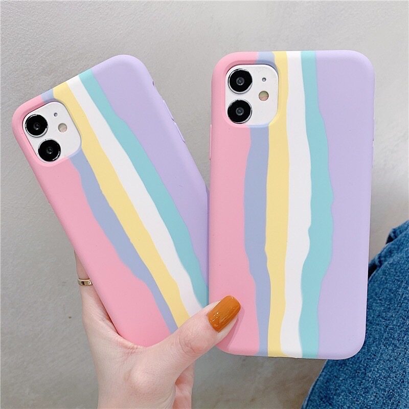 [ส่งจากไทย] เคสสายรุ้ง Case Realme C21 C25 C17 C12 C15 C11 Realme 7i Realme 5 5i 5S C3 เคสนิ่มซิลิคอน เคสกันกระแทก งานกำมะหยี่สายรุ้ง