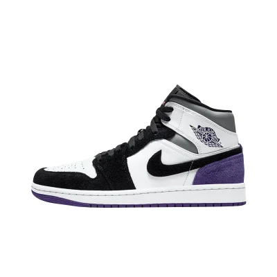 1 Mid SE Aj1 Men's and women's white purple toe black and white basketball shoes 852542-105