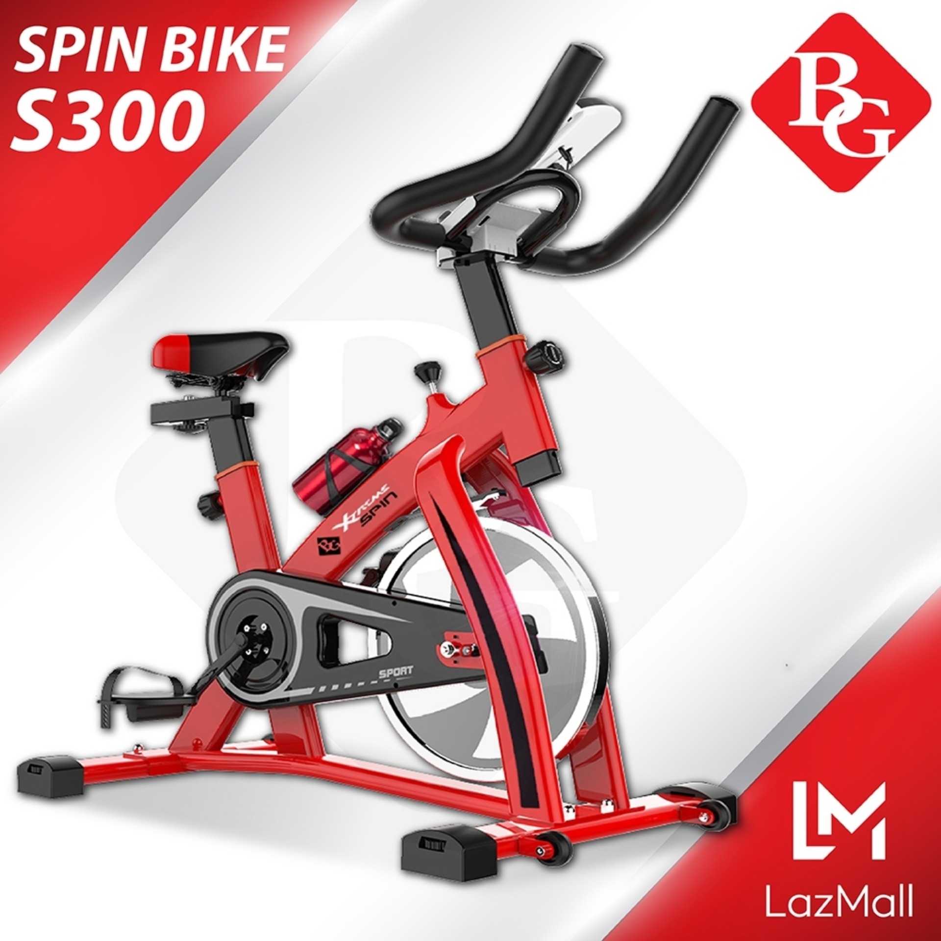 B&G Exercise Bike จักรยานออกกำลังกาย Spin Bike พร้อมหน้าจอ LED แสดงผลการทำงาน S300 (Red)