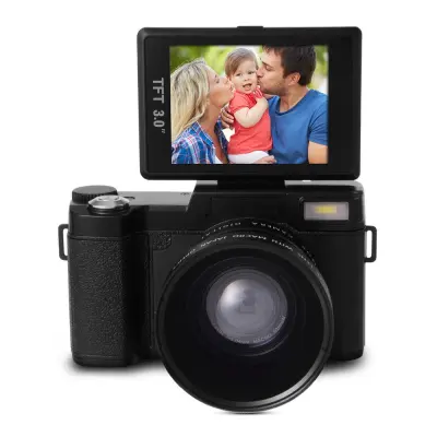 กล้องดิจิตอล 24MP Flip Screen Digital Camera FHD 1080P Video 3.0" TFT LCD พร้อม UV Filter + Wide Angle Lens