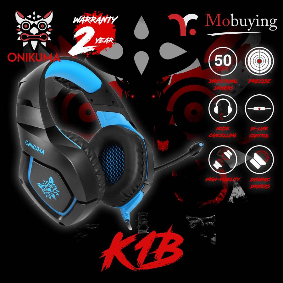 หูฟังเกมมิ่ง ONIKUMA K1B Gaming Headset หูฟัง ขนาดลำโพง 50mm หูฟังเกมมิ่ง ไมโครโฟนตัดเสียงรบกวน พร้อมแสงไฟ LED รองรับการใช้ทุก Platform PC/Mobile/Console หูฟังเกมมิ่ง หูฟังสำหรับเล่นเกม Gaming Headset Stereo Sound