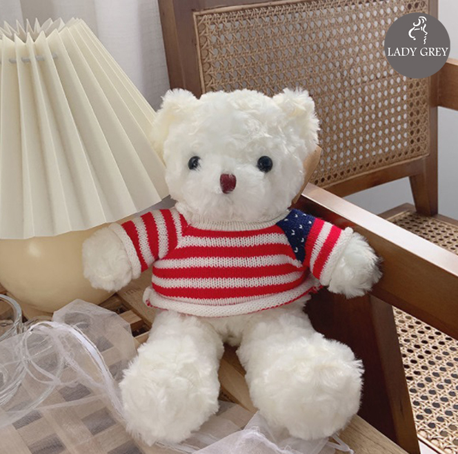 ?ลดพิเศษ? ตุ๊กตาหมี ตุ๊กตาหมีสีขาว ตุ๊กตาหมีใส่เสื้อ ตุ๊กตานุ่มนิ่ม สำหรับเป็นของเล่น ของขวัญ ขนาด 30 ซม.