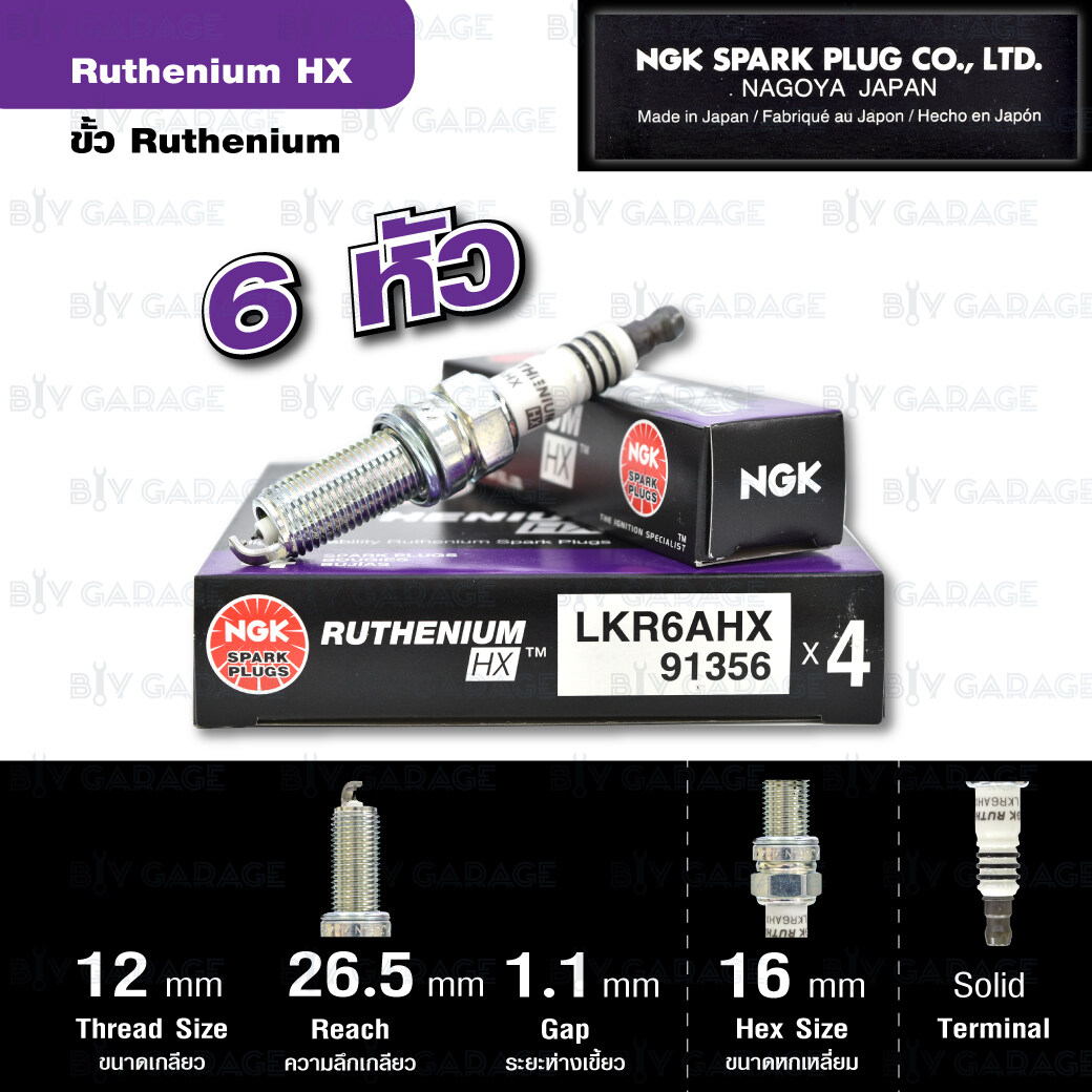 NGK หัวเทียน Ruthenium HX ขั้ว Ruthenium LKR6AHX 6 หัว - Made in Japan
