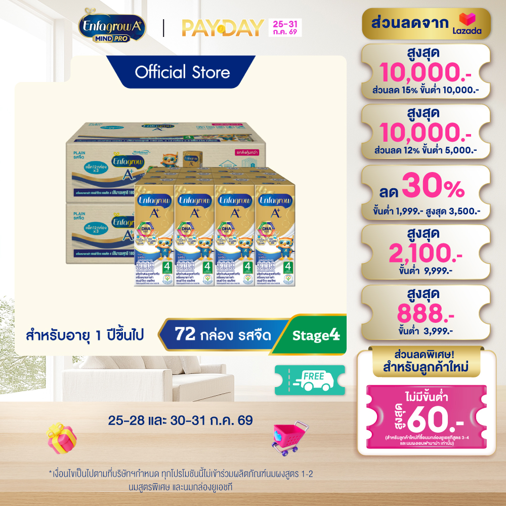 นมกล่อง เอนฟาโกร ยูเอชที สูตร4 ชนิดจืด (36 กล่อง) x2 ลัง Enfagrow UHT Stage4 Plain (36 boxes) x2 cases *แพ็คเกจอยู่ระหว่างการเปลี่ยนแปลง