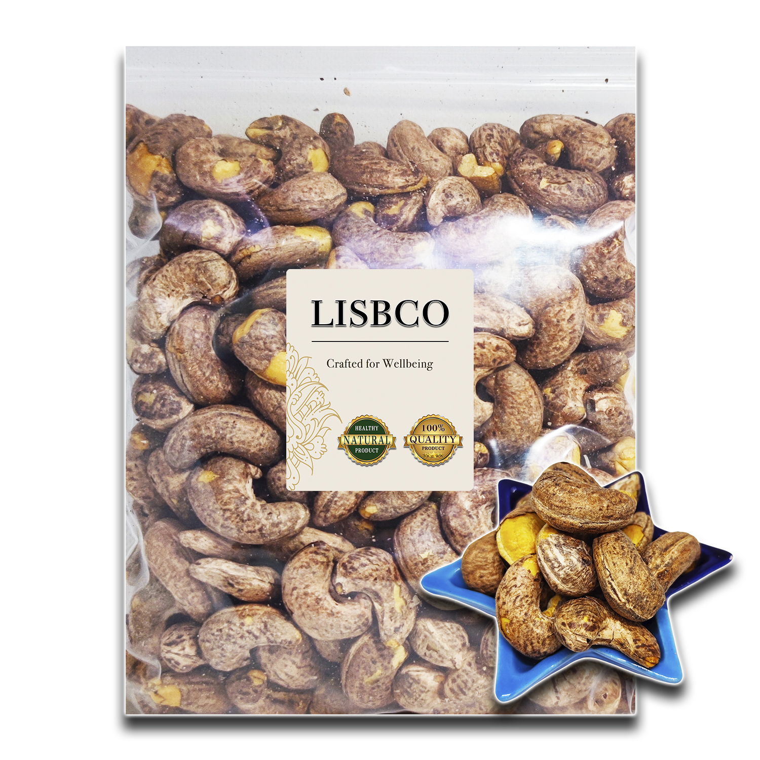 Cashew Nuts With Skin 500 g. Whole Roasted and Salted Jumbo Size AA Baked Cashew Nuts Grade AA+ Ready to Eat Large Full Grain Well Grains and freshly baked delicious not rancid without oil Natural Healthy Products LISBCO Brand ราคา 325 บาท*ส่งฟรี