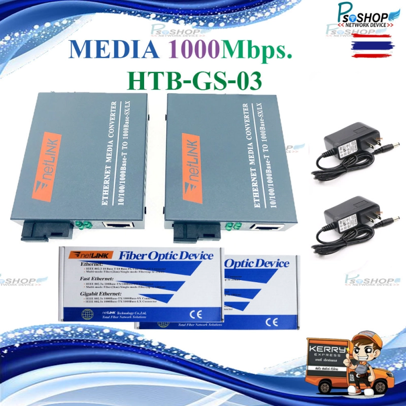 ภาพหน้าปกสินค้าNetLINK Gigabit Media Converter HTB-GS-03 (A/B) Fiber Optic 20KM ( 1 คู่ ) ส่ง Kerry